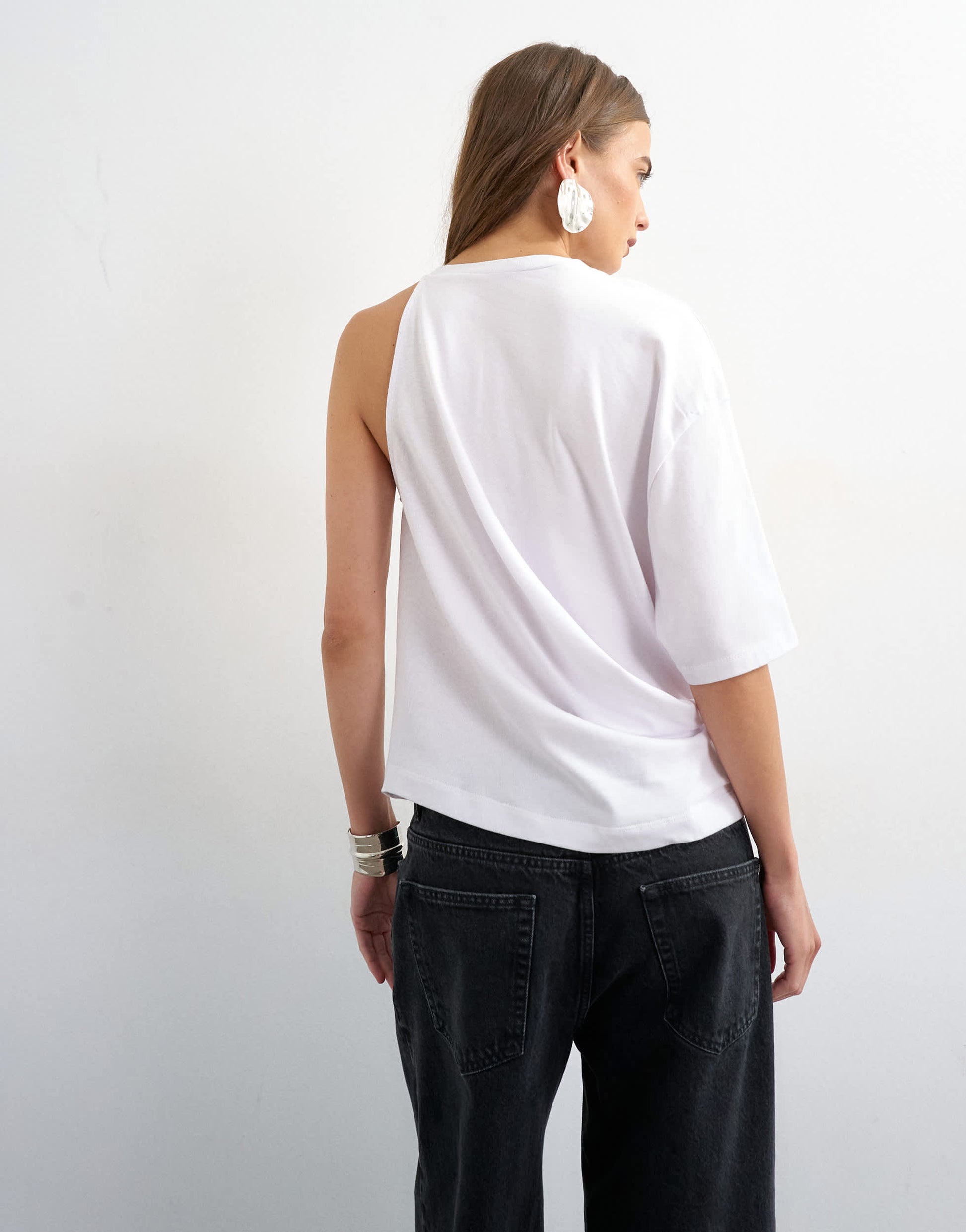 Topshop asymmetric drape tee in white