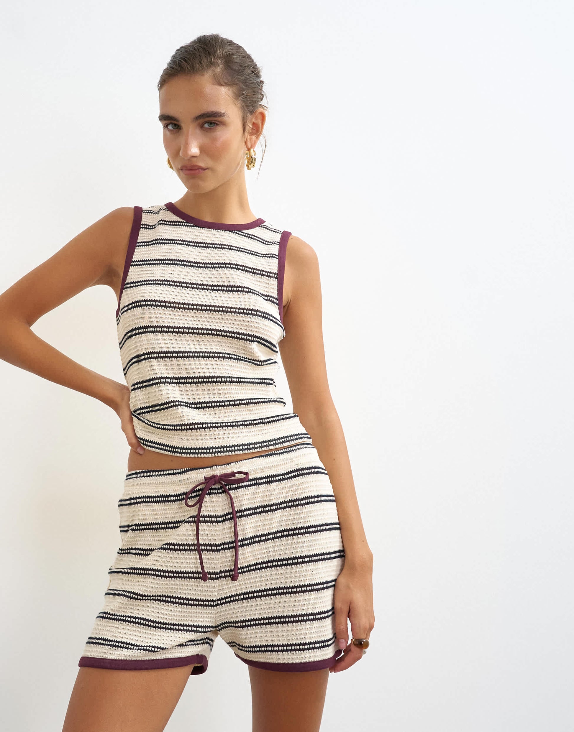 Topshop striped co-ord short in cream