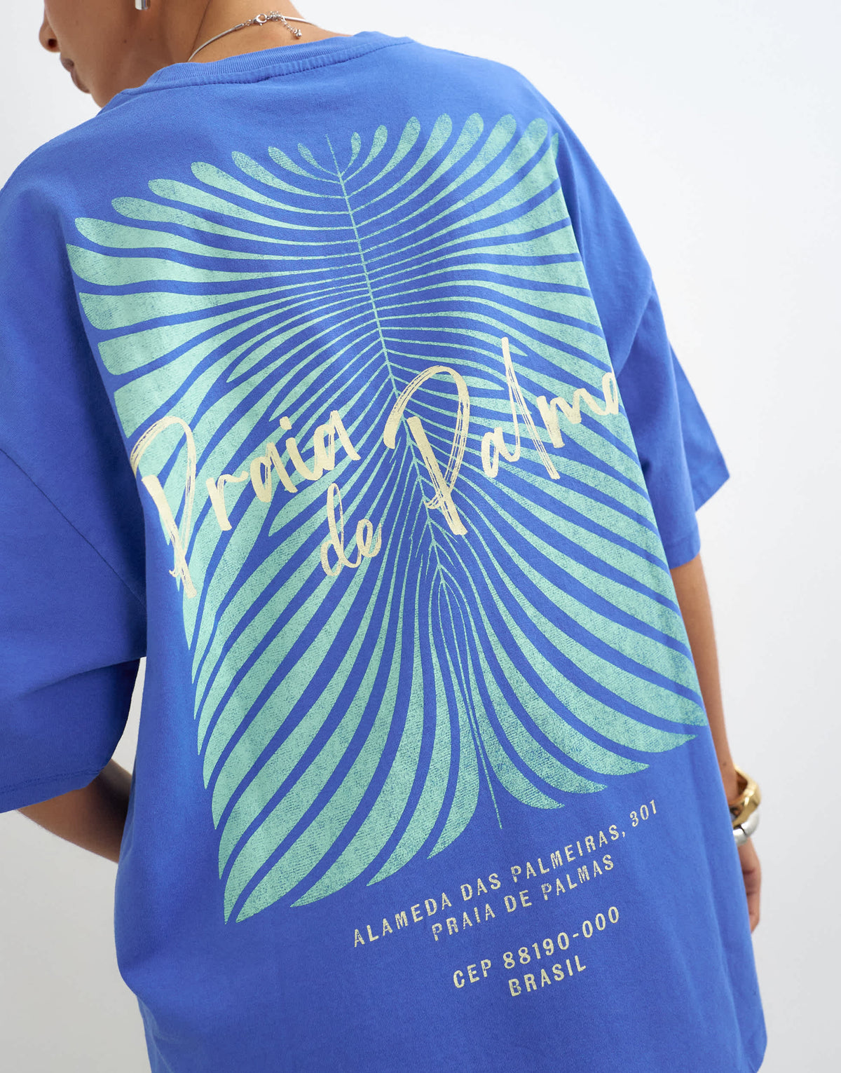 Topshop graphic 'Palm' oversized t-shirt in blue