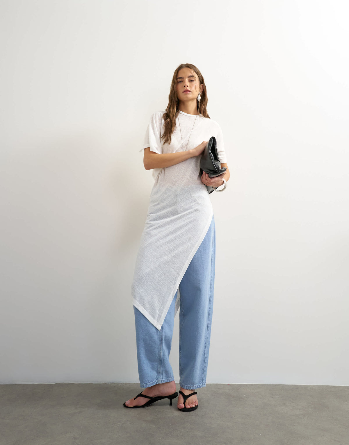 Topshop crew neck sheer longline split tunic in white