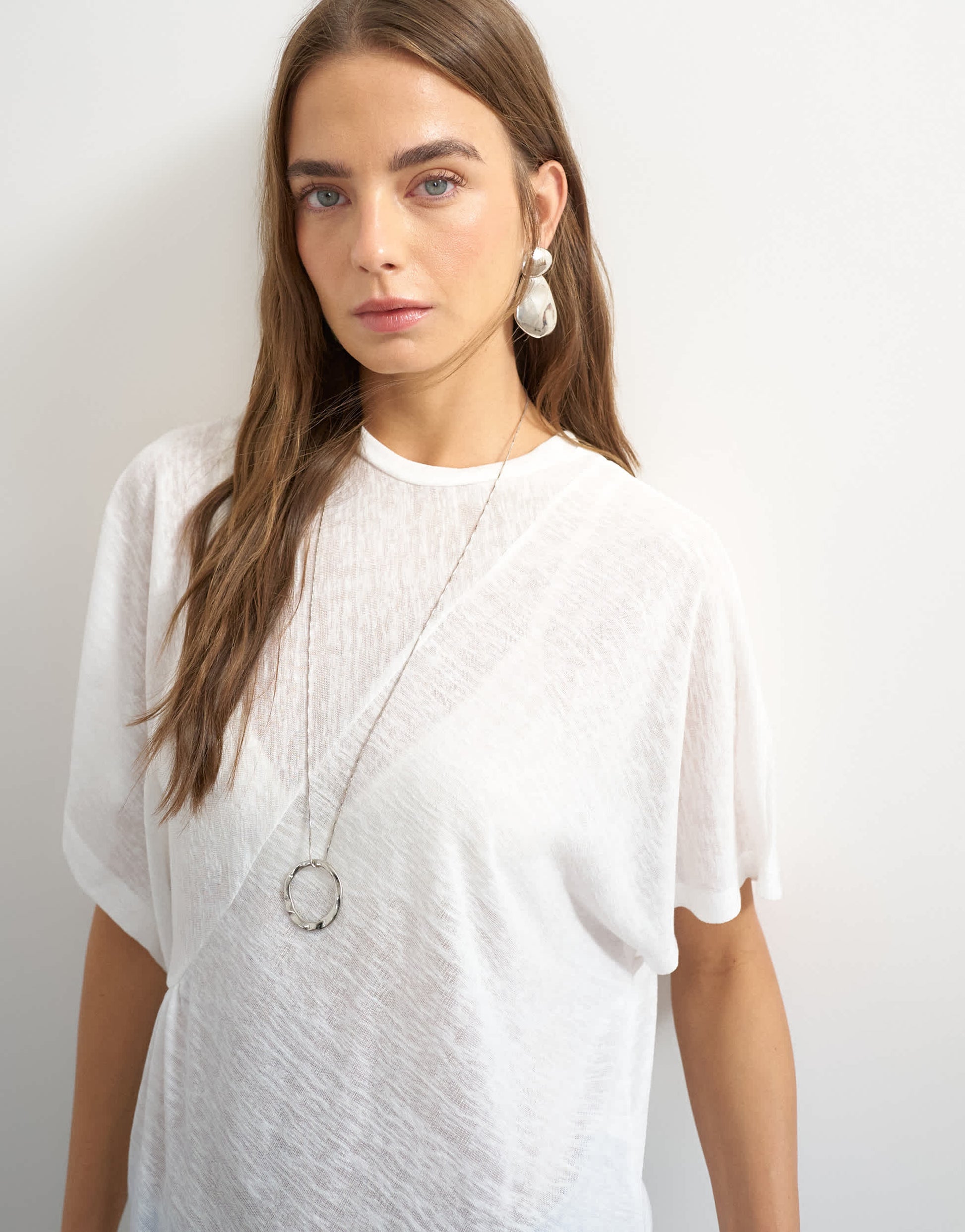 Topshop crew neck sheer longline split tunic in white