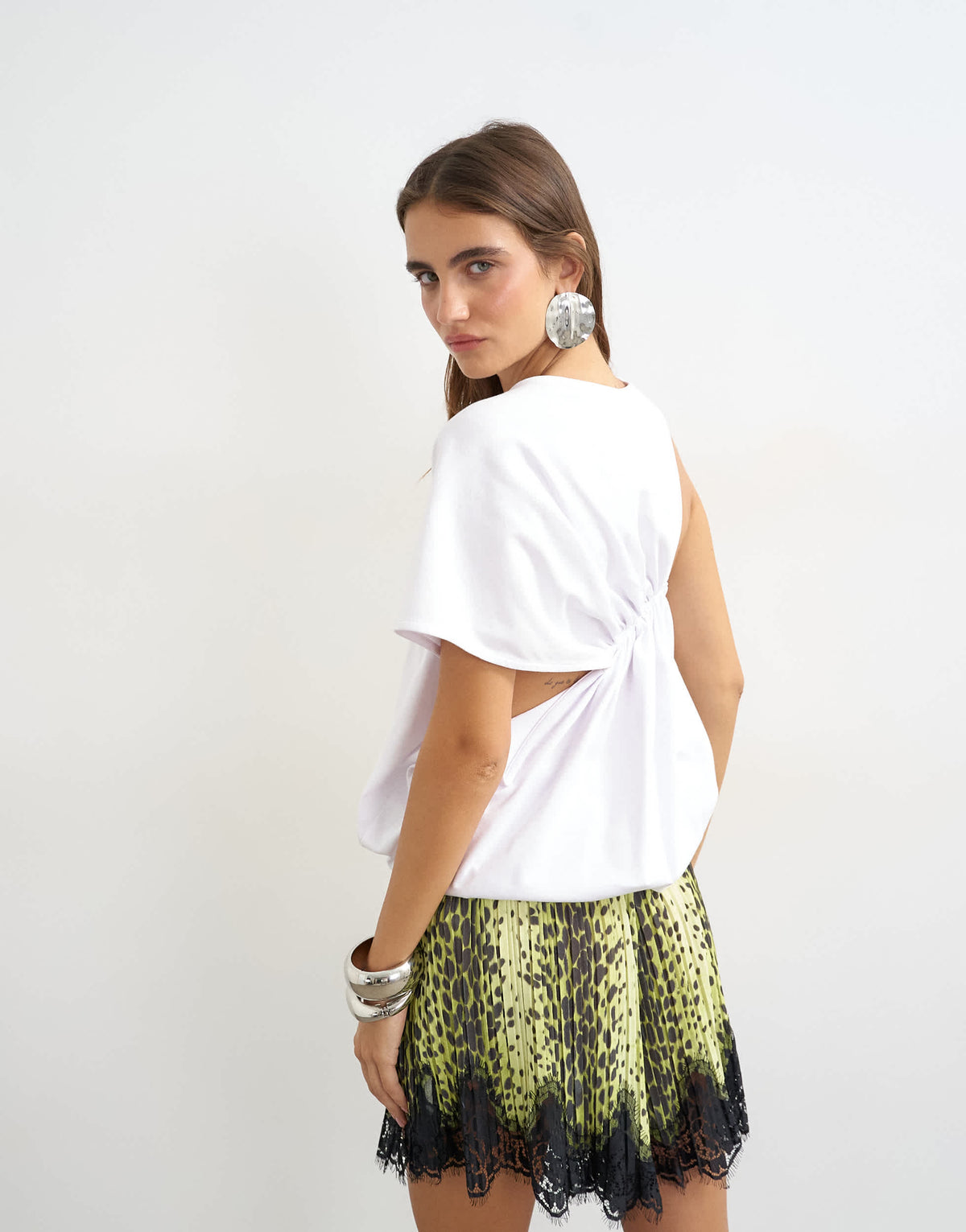 Topshop asymmetric ruched back tee in white
