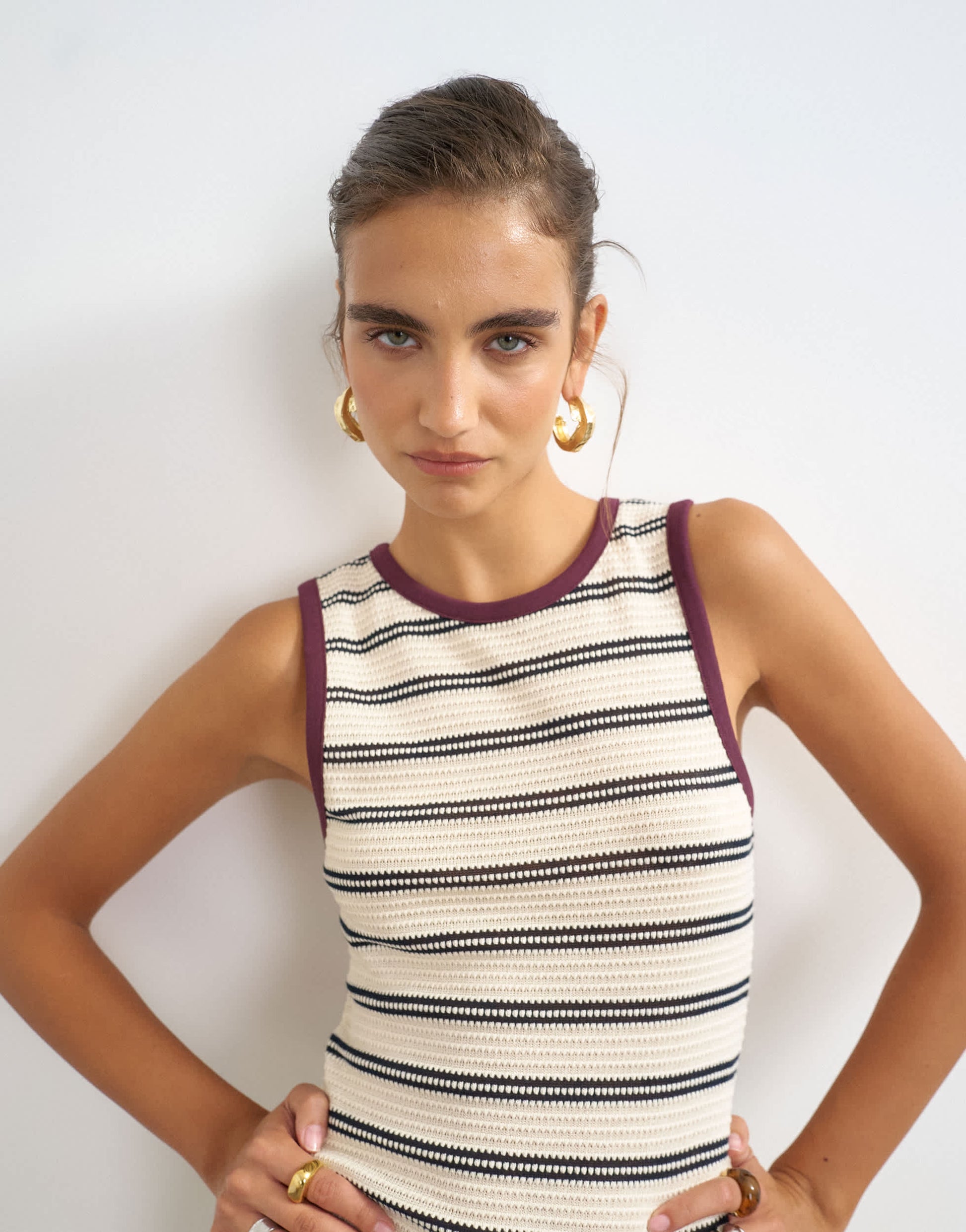Topshop striped sleeveless co-ord tank top in cream
