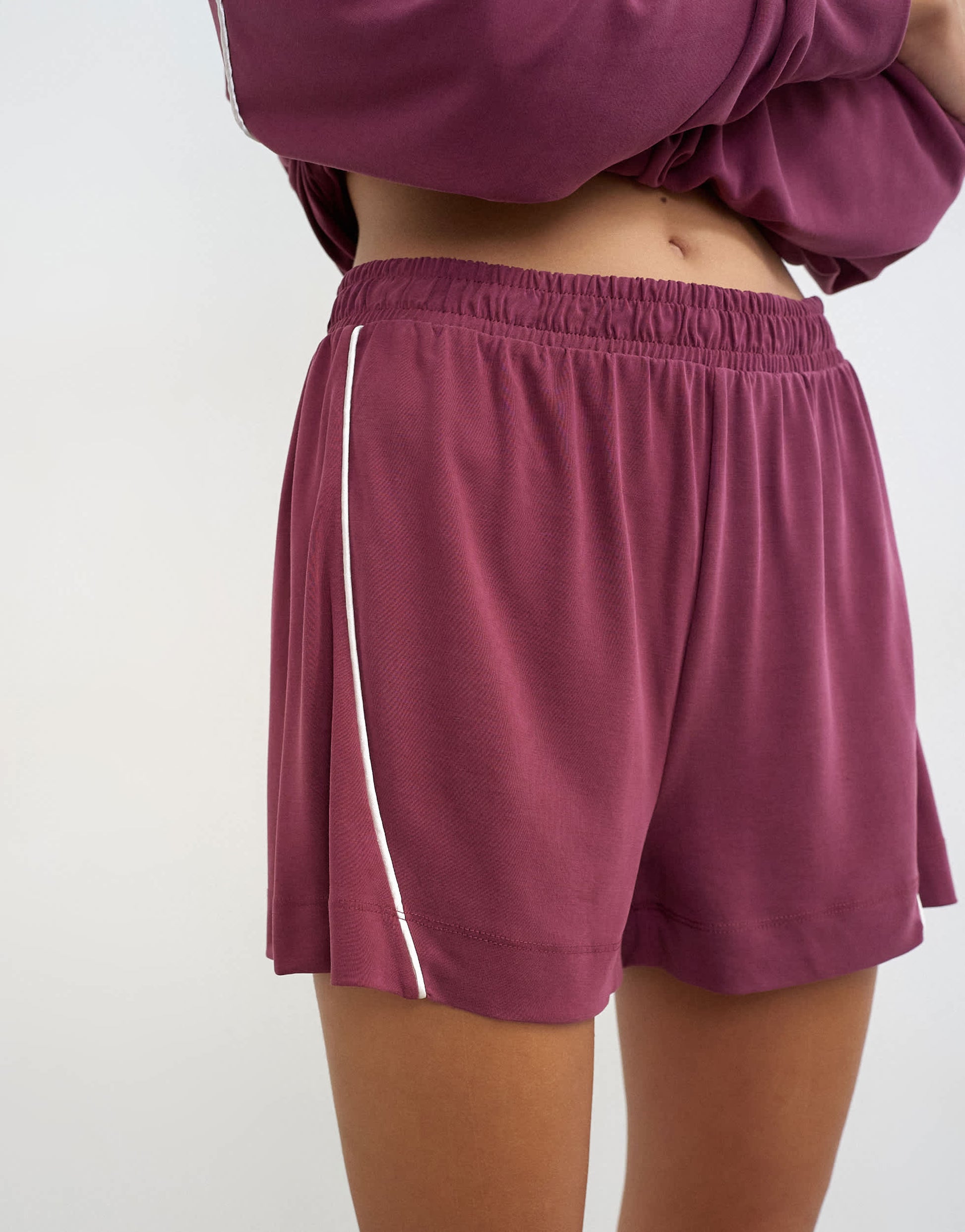 Topshop sporty piping detail shorts co ord in burgundy