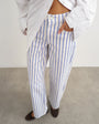 Topshop Cinch low rise relaxed jean in blue & lilac stripe 