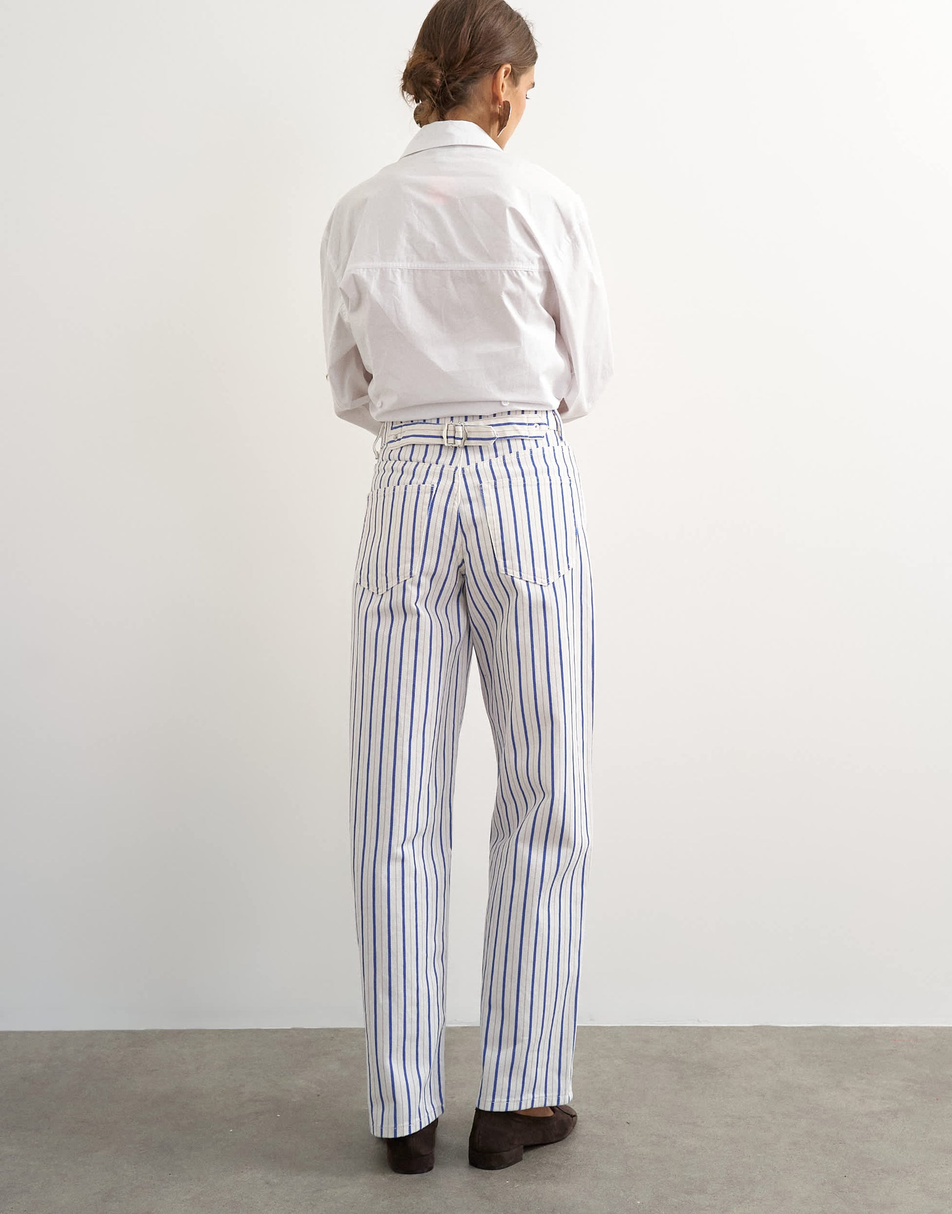 Topshop Cinch low rise relaxed jean in blue & lilac stripe 