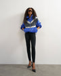Topshop colour block leather look track jacket in blue