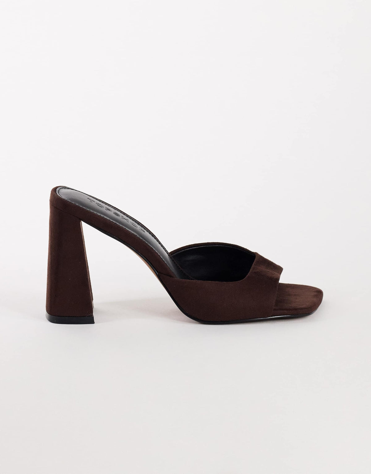 Topshop Walter high heeled mule in chocolate faux suede