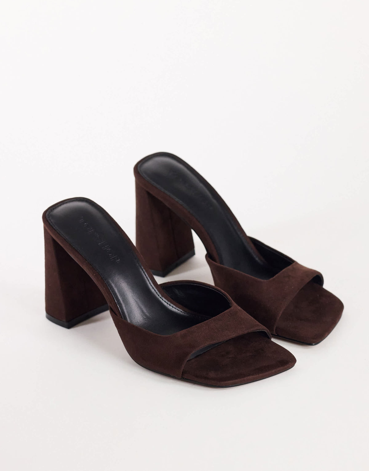 Topshop Walter high heeled mule in chocolate faux suede