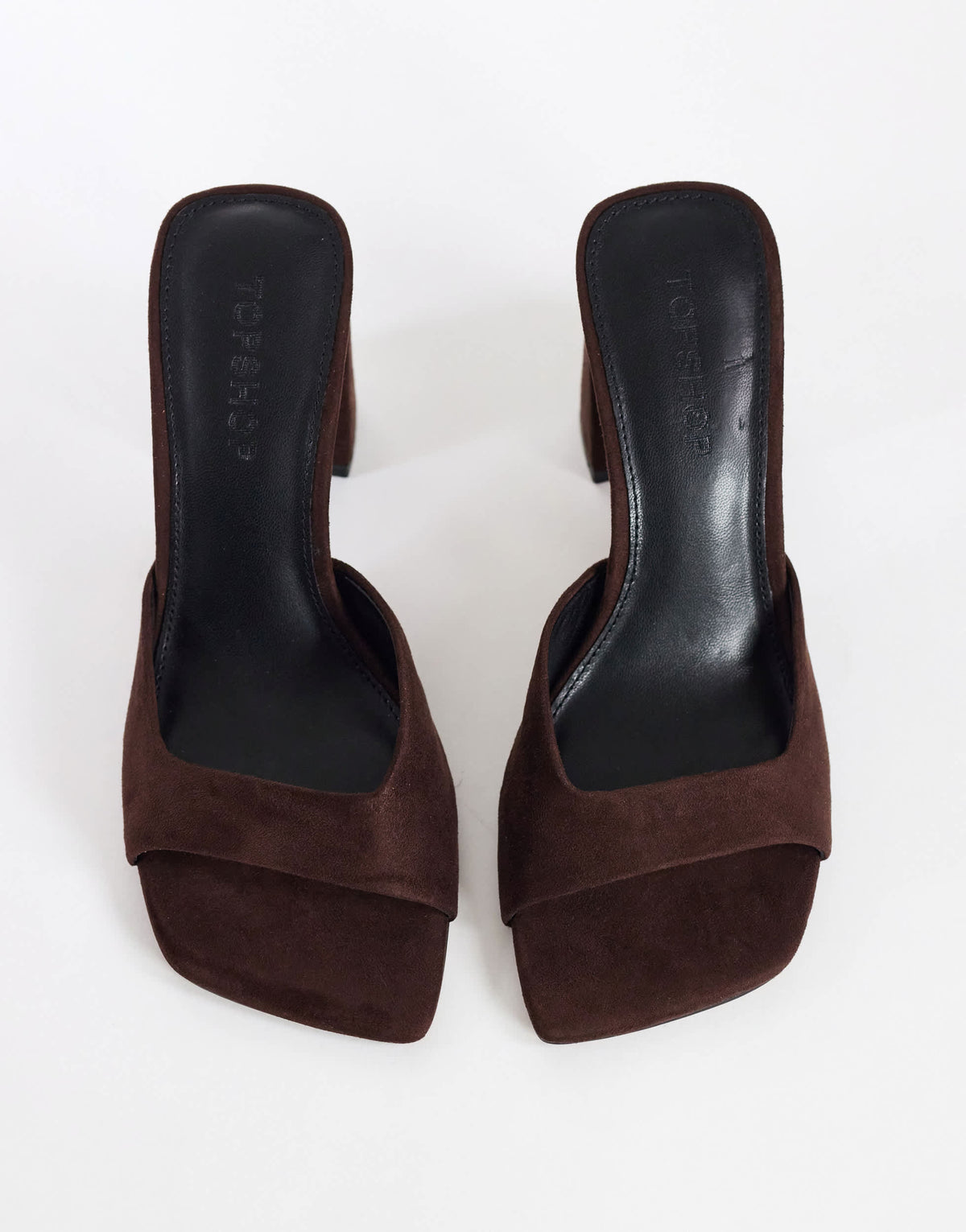 Topshop Walter high heeled mule in chocolate faux suede