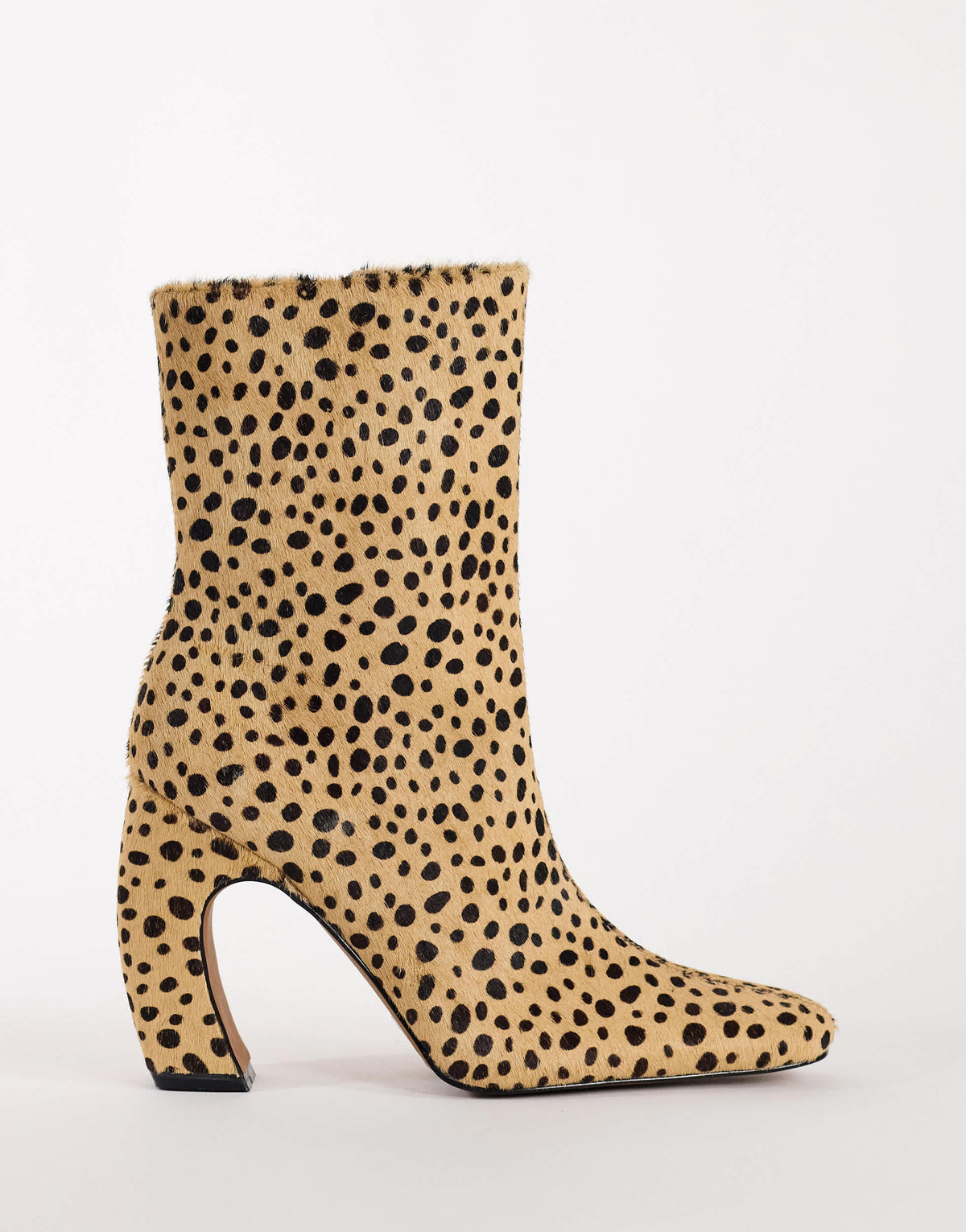 Topshop Karter hair on real leather curved heel ankle boot in caramel dalmatian