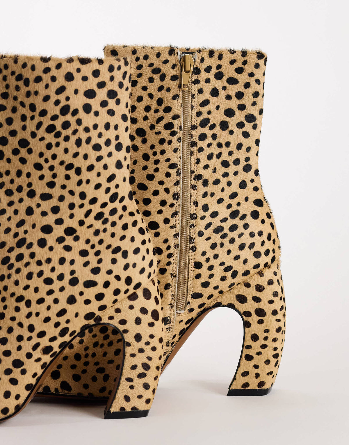 Topshop Karter hair on real leather curved heel ankle boot in caramel dalmatian