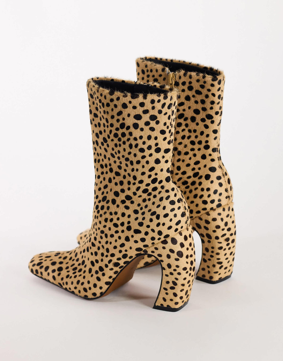 Topshop Karter hair on real leather curved heel ankle boot in caramel dalmatian