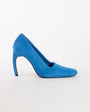 Topshop Amos chiselled banana heel court shoe in blue hair on real leather