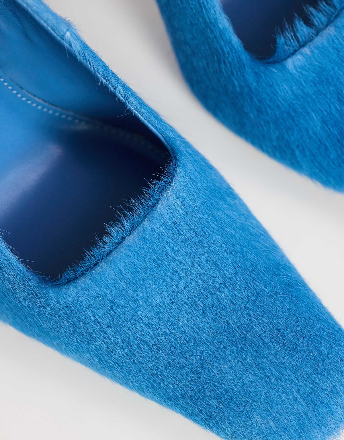 Topshop Amos chiselled banana heel court shoe in blue hair on real leather