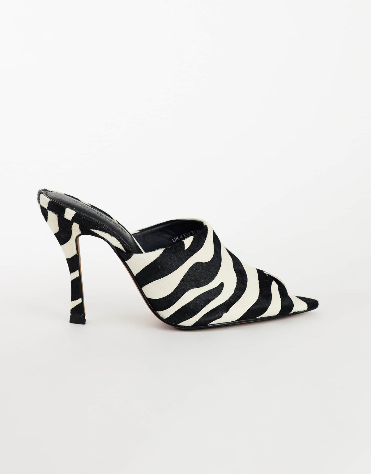Topshop Winona high vamp peep toe heeled sandal in zebra hair on real leather