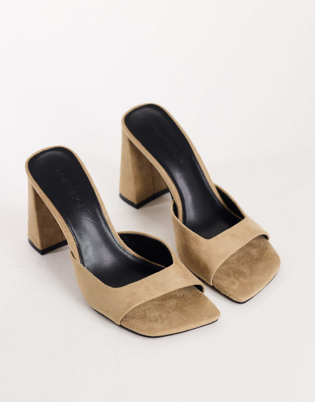 Topshop Walter high heeled mule in taupe faux suede