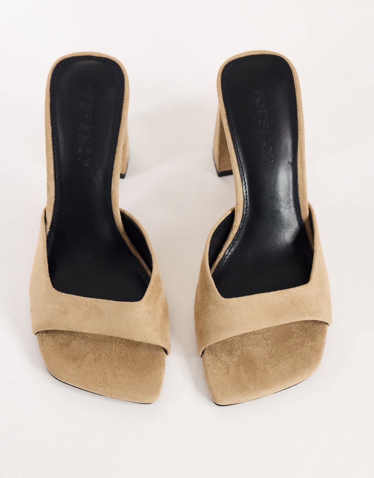 Topshop Walter high heeled mule in taupe faux suede