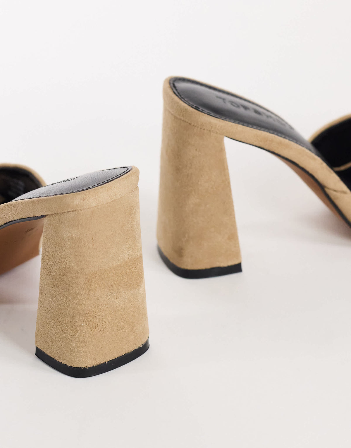 Topshop Walter high heeled mule in taupe faux suede