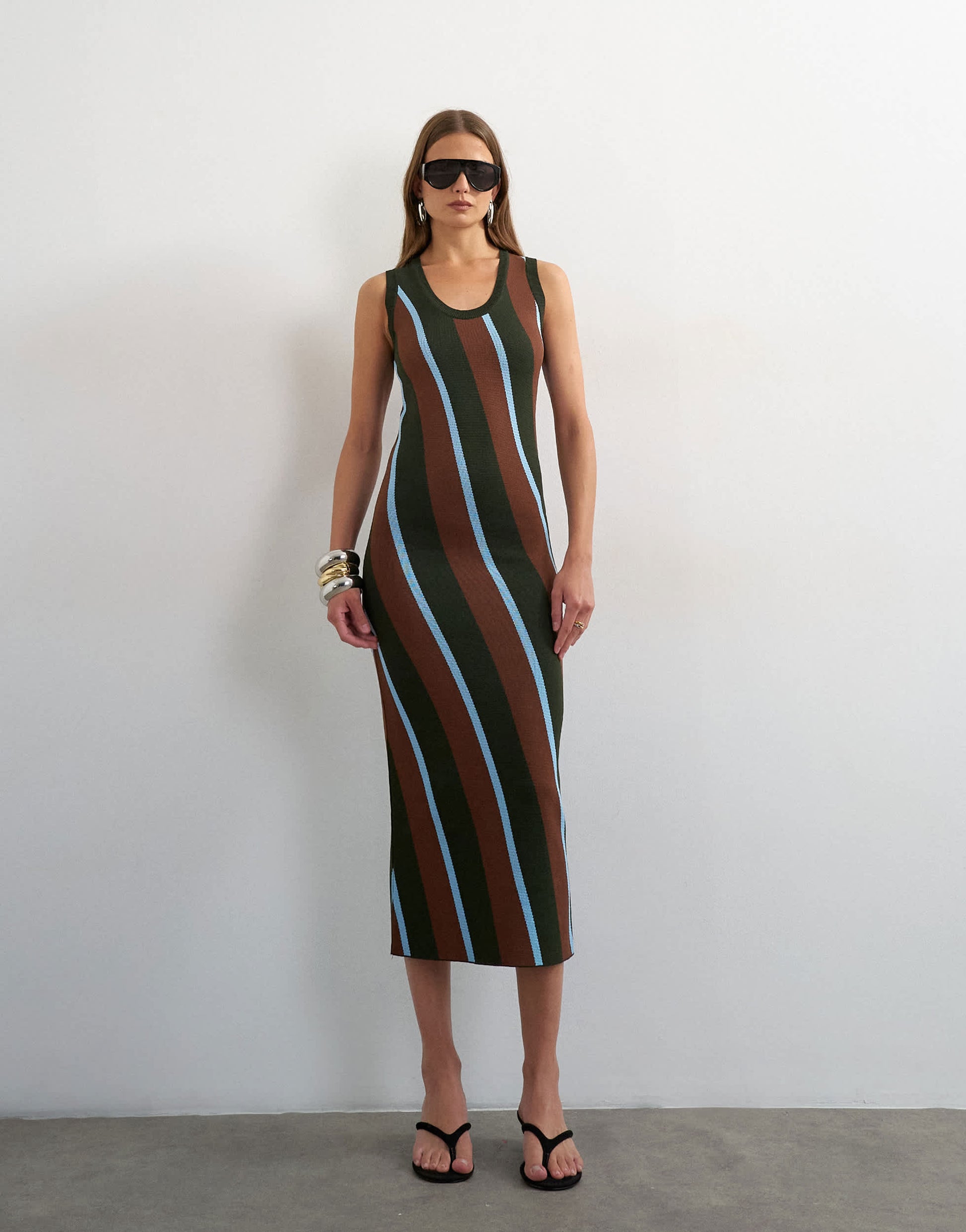 Topshop knitted sleeveless stripe maxi dress in multi