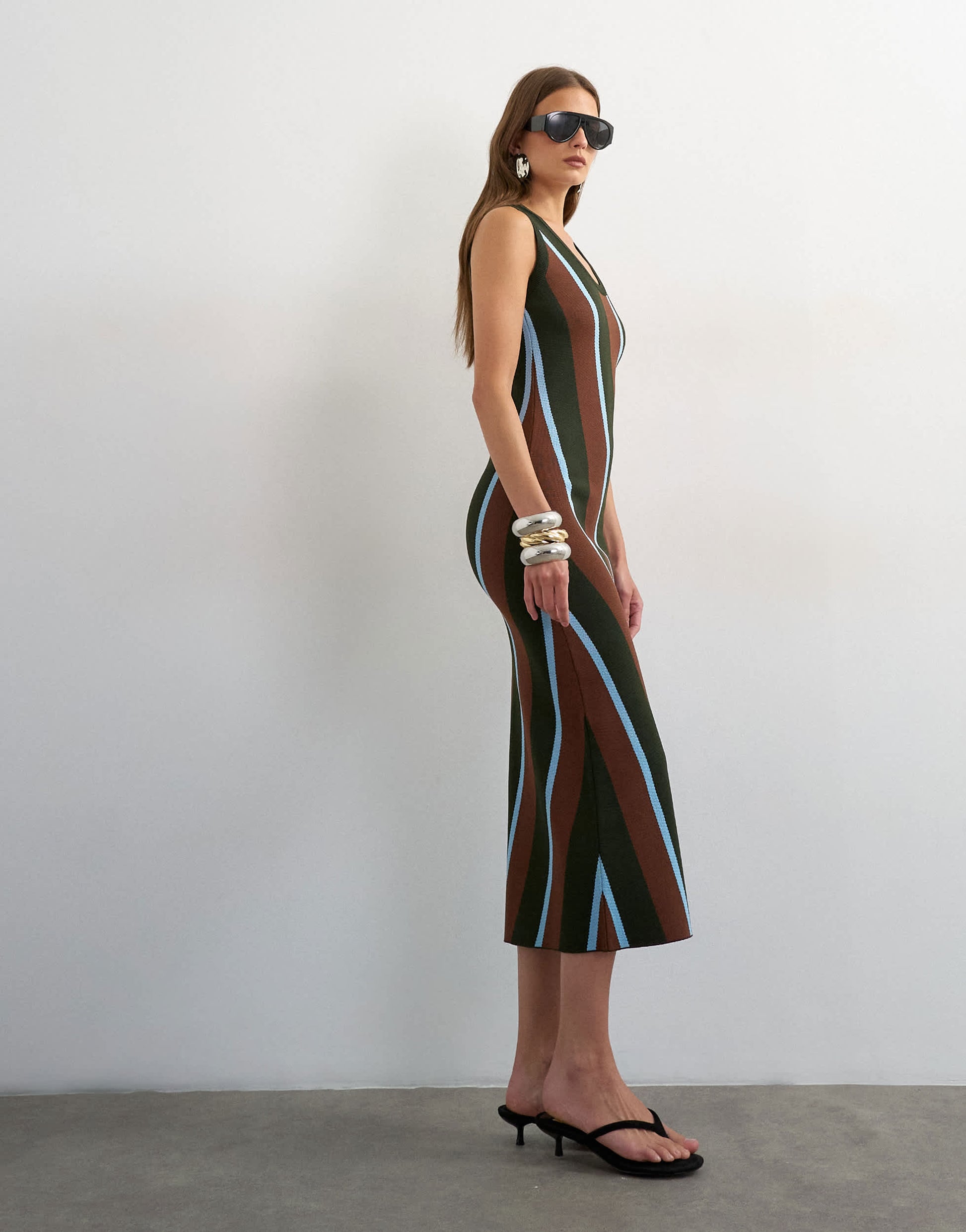 Topshop knitted sleeveless stripe maxi dress in multi