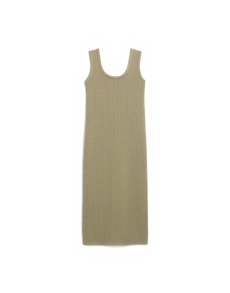 Topshop knitted tubular trim scoop neck maxi dress in khaki