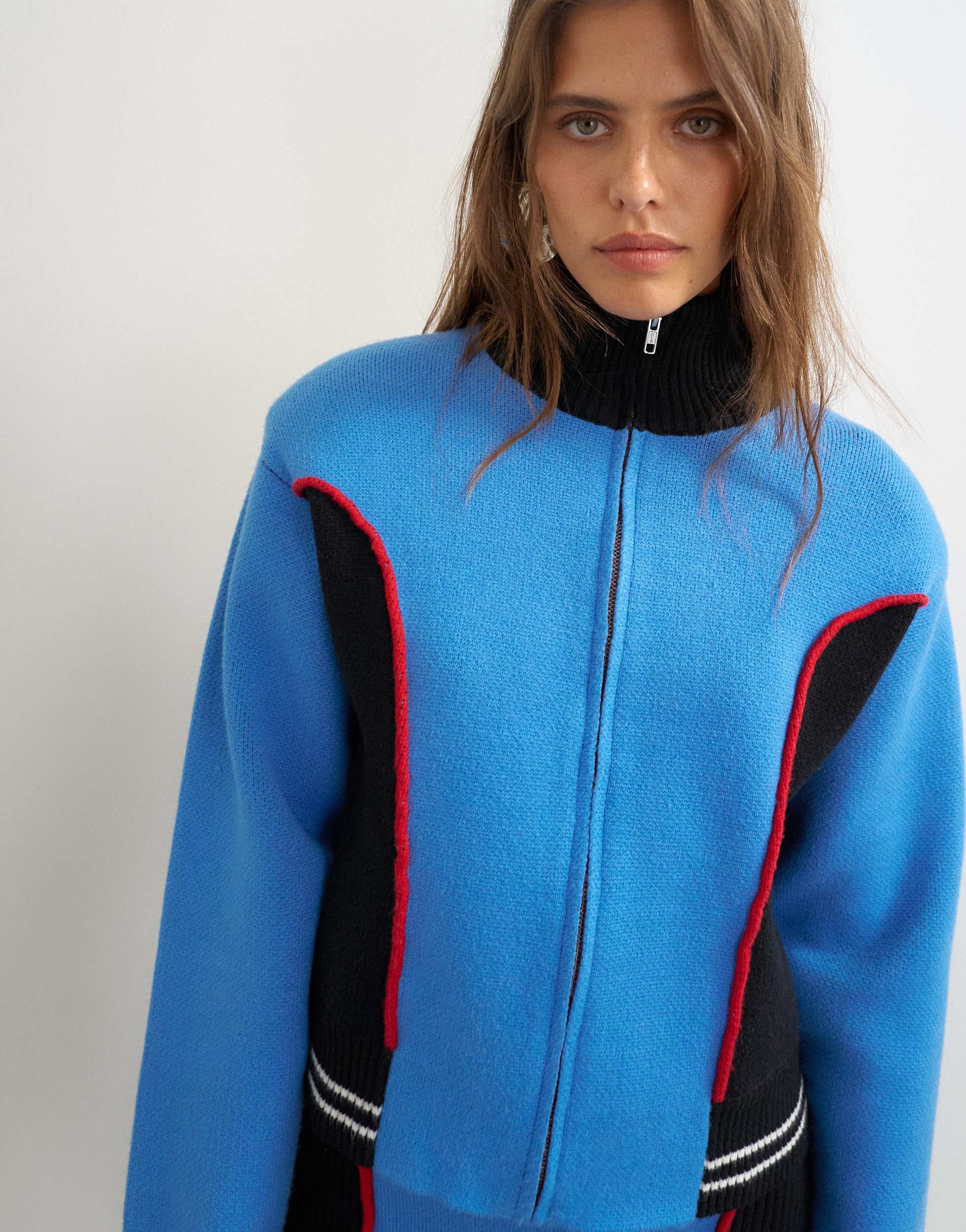 Topshop knitted co-ord shoulder padded seam detail jacket in blue