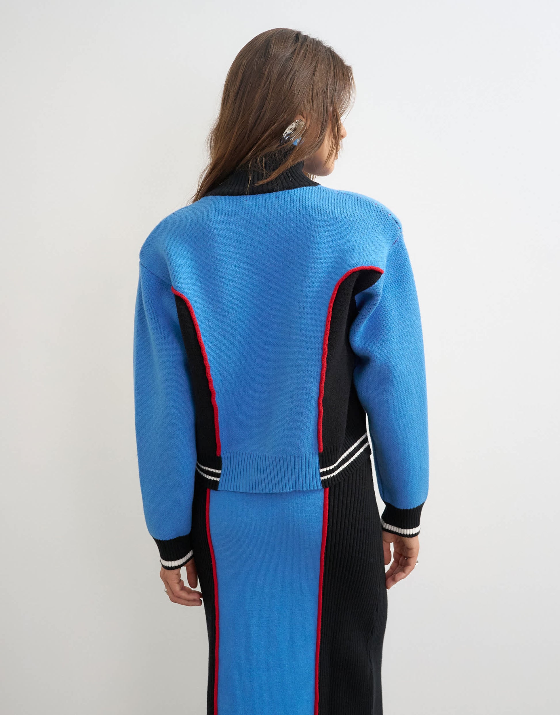 Topshop knitted co-ord shoulder padded seam detail jacket in blue