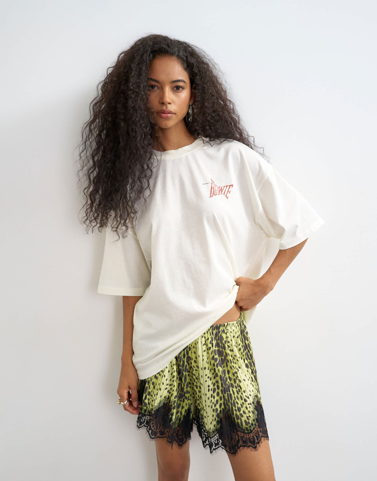 Topshop Bowie graphic oversized t-shirt in white