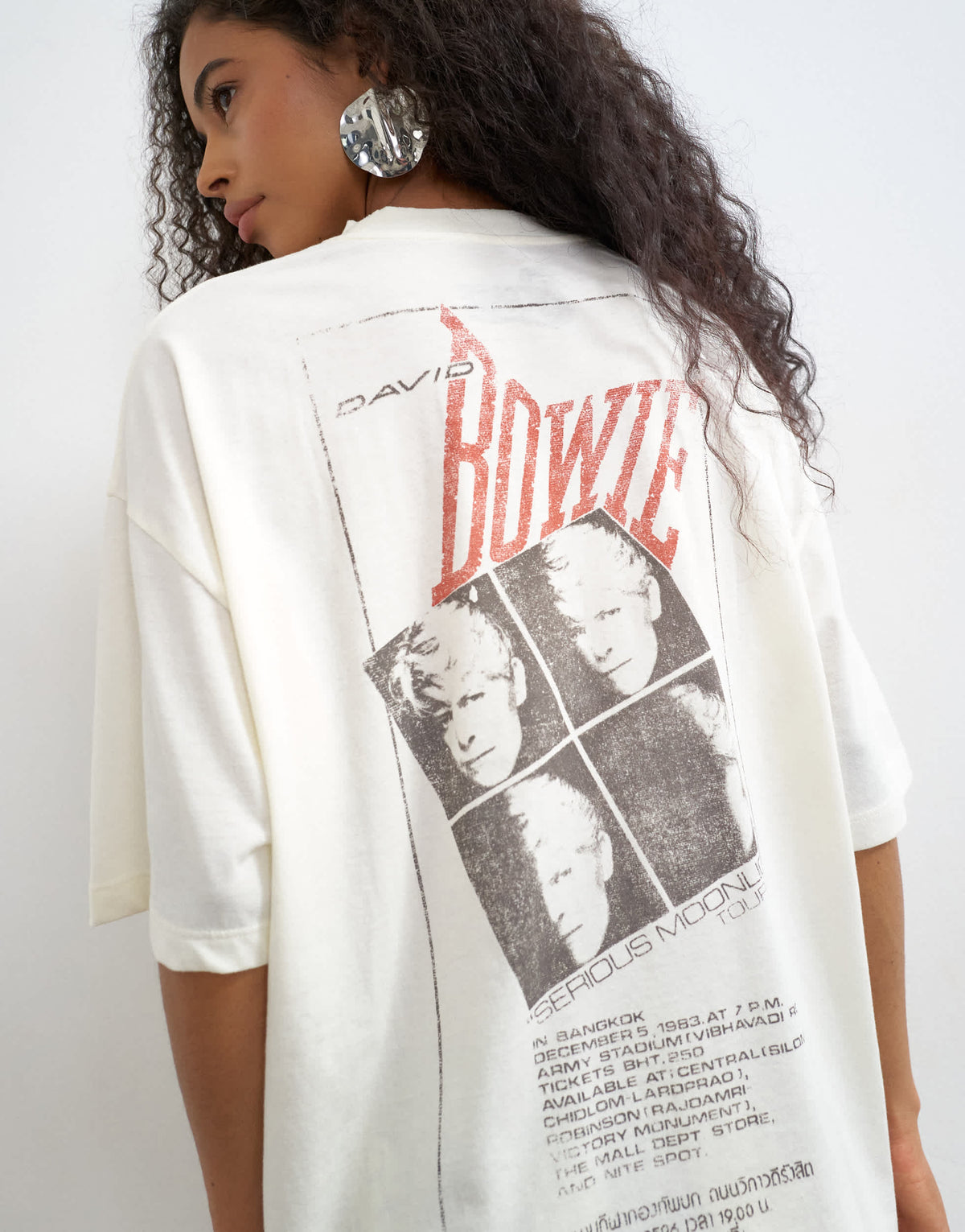 Topshop Bowie graphic oversized t-shirt in white