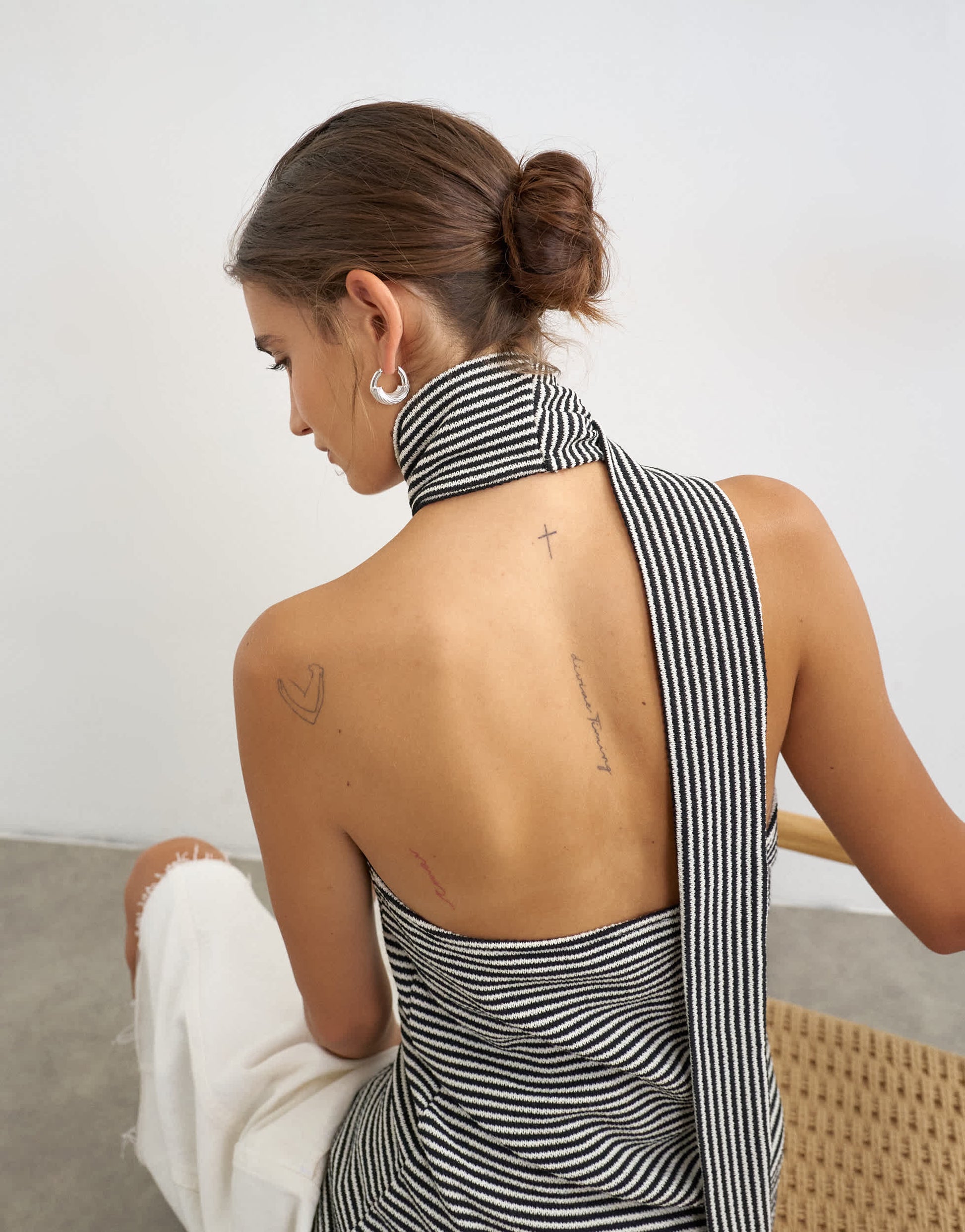 Topshop striped scarf detail top in black stripe 