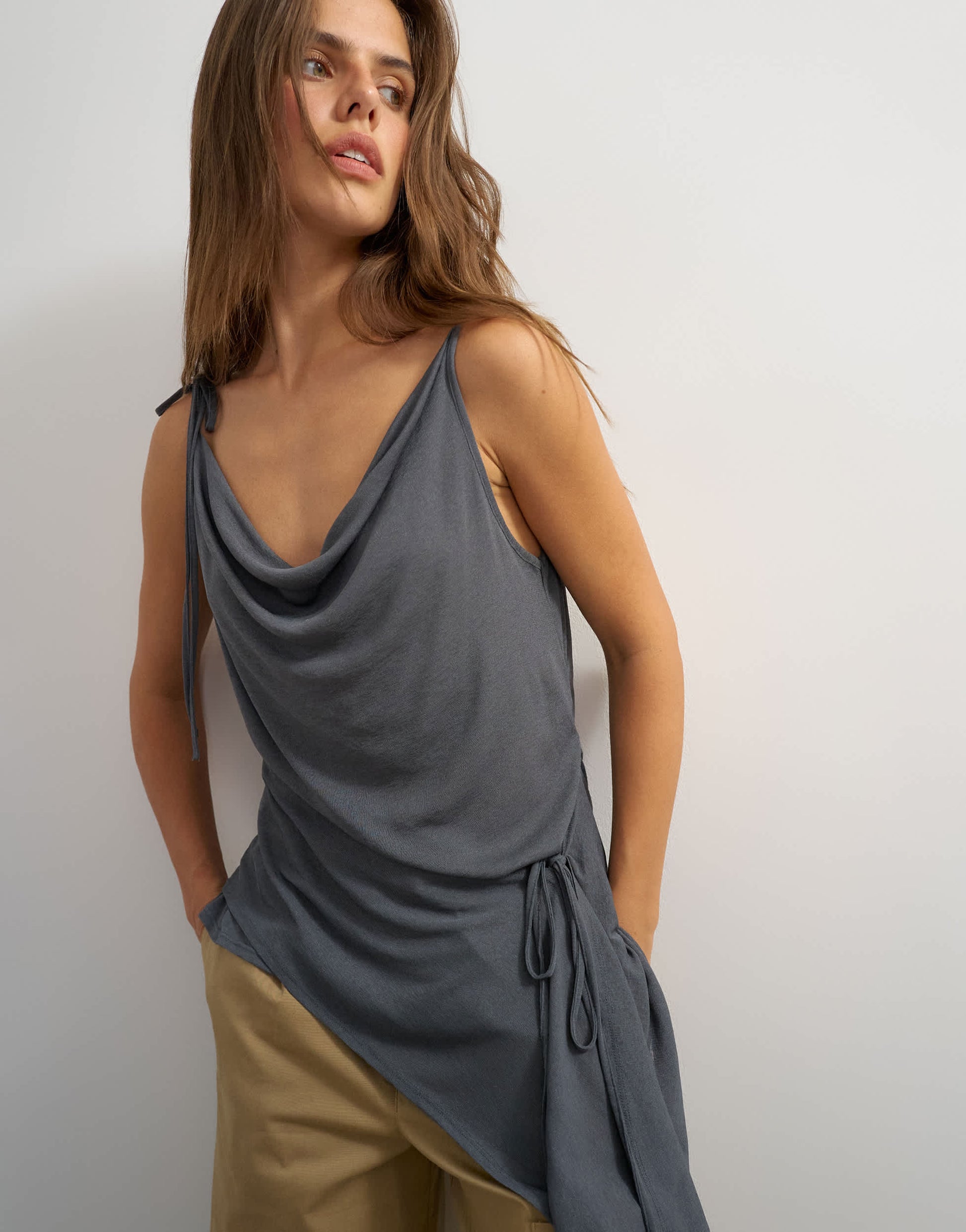 Topshop cami asymmetric top in black