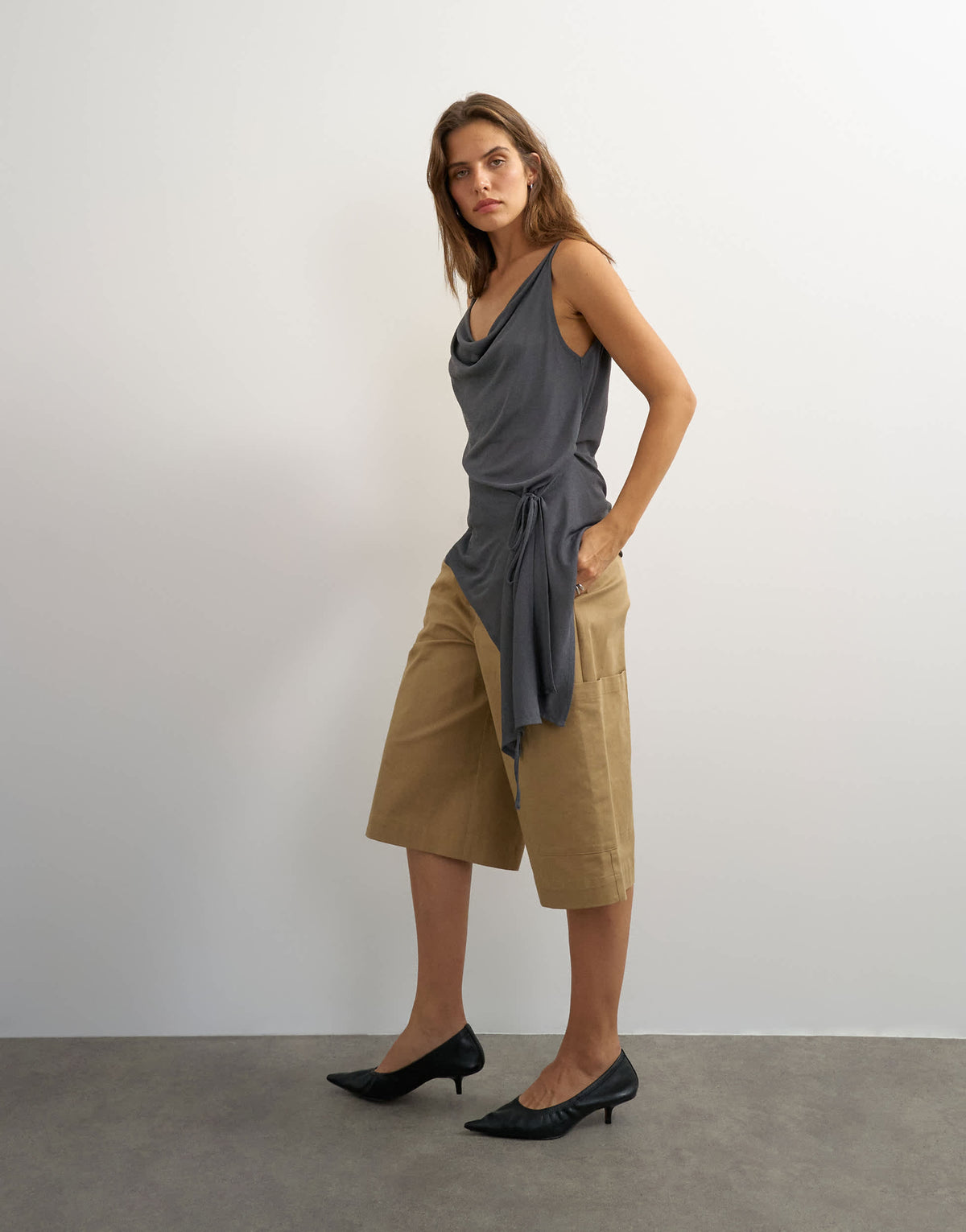 Topshop cami asymmetric top in charcoal