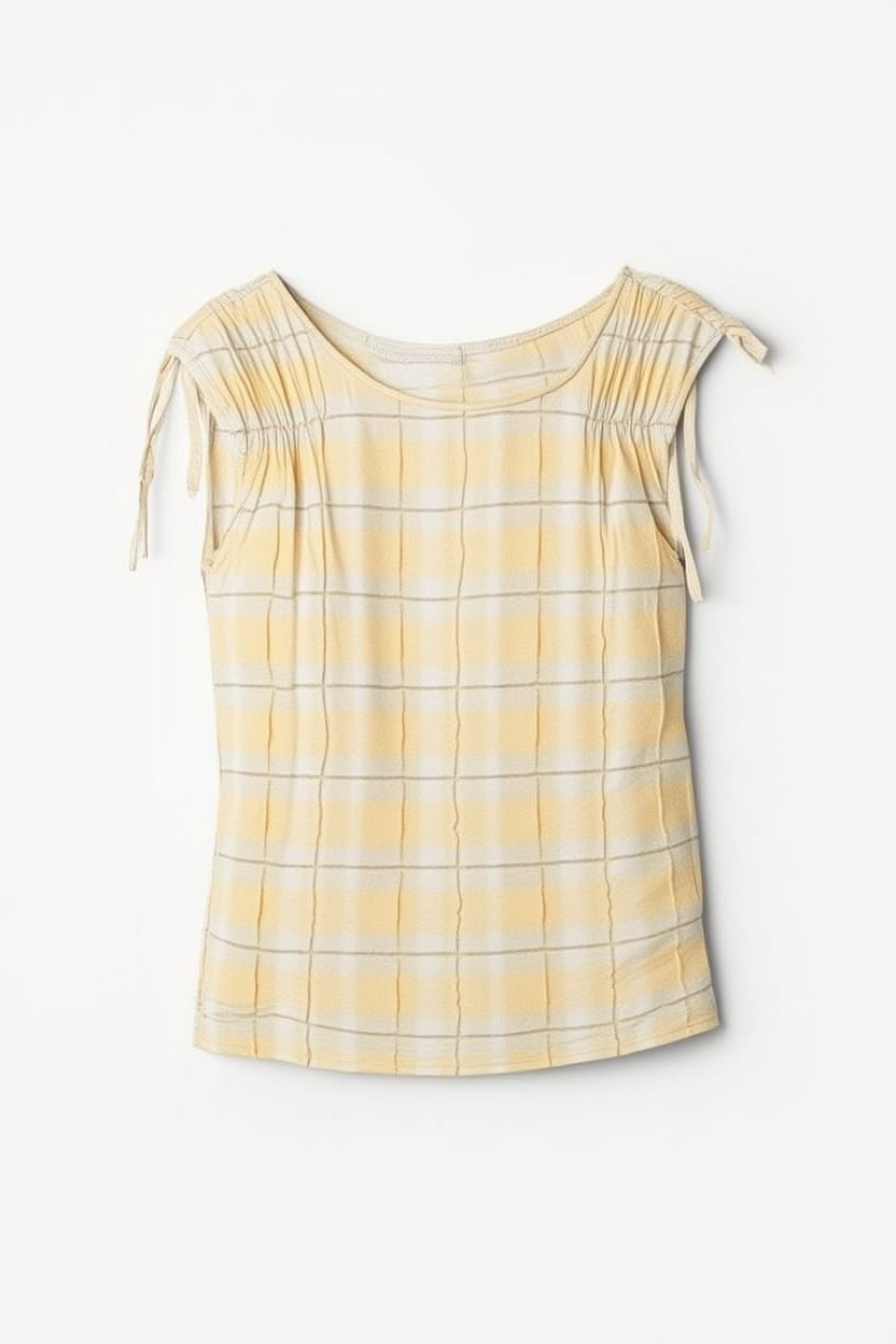 Topshop check ruched detail top in yellow