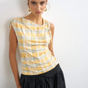 Topshop check ruched detail top in yellow