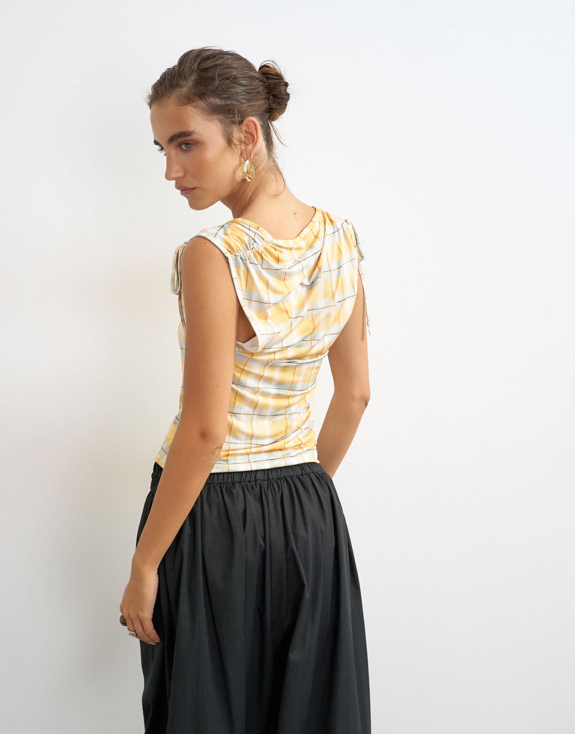 Topshop check ruched detail top in yellow