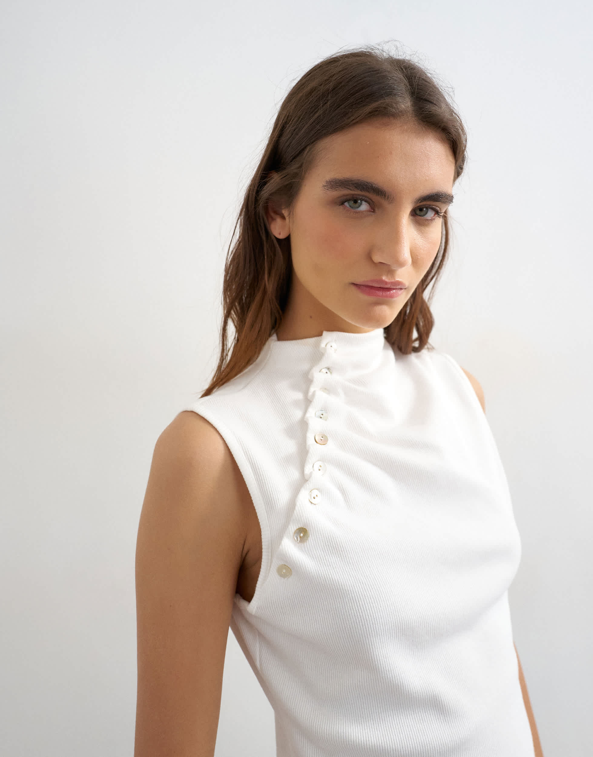 Topshop asymmetric button detail short sleeve in ecru