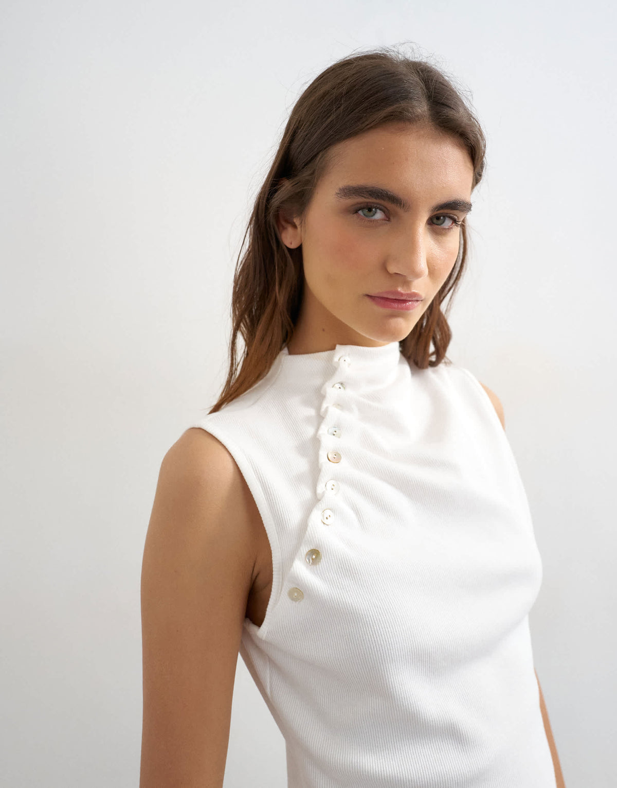Topshop asymmetric button detail short sleeve in ecru