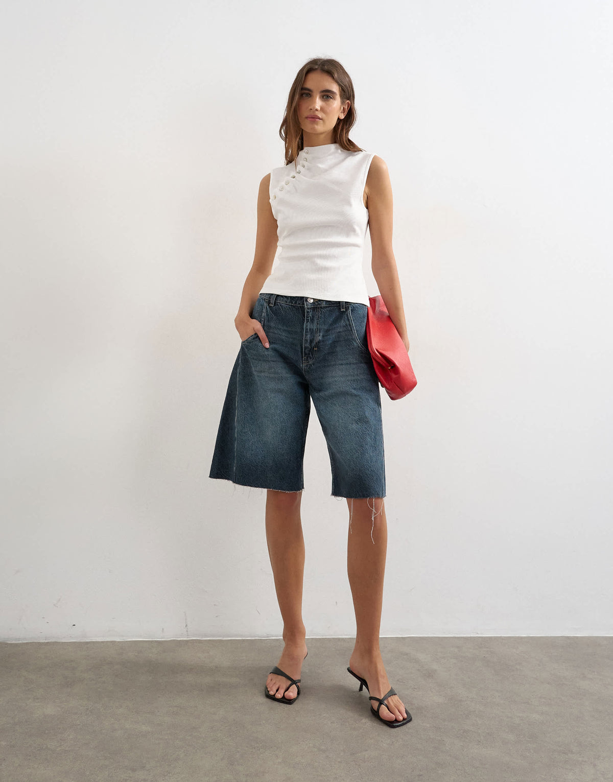 Topshop asymmetric button detail short sleeve in ecru