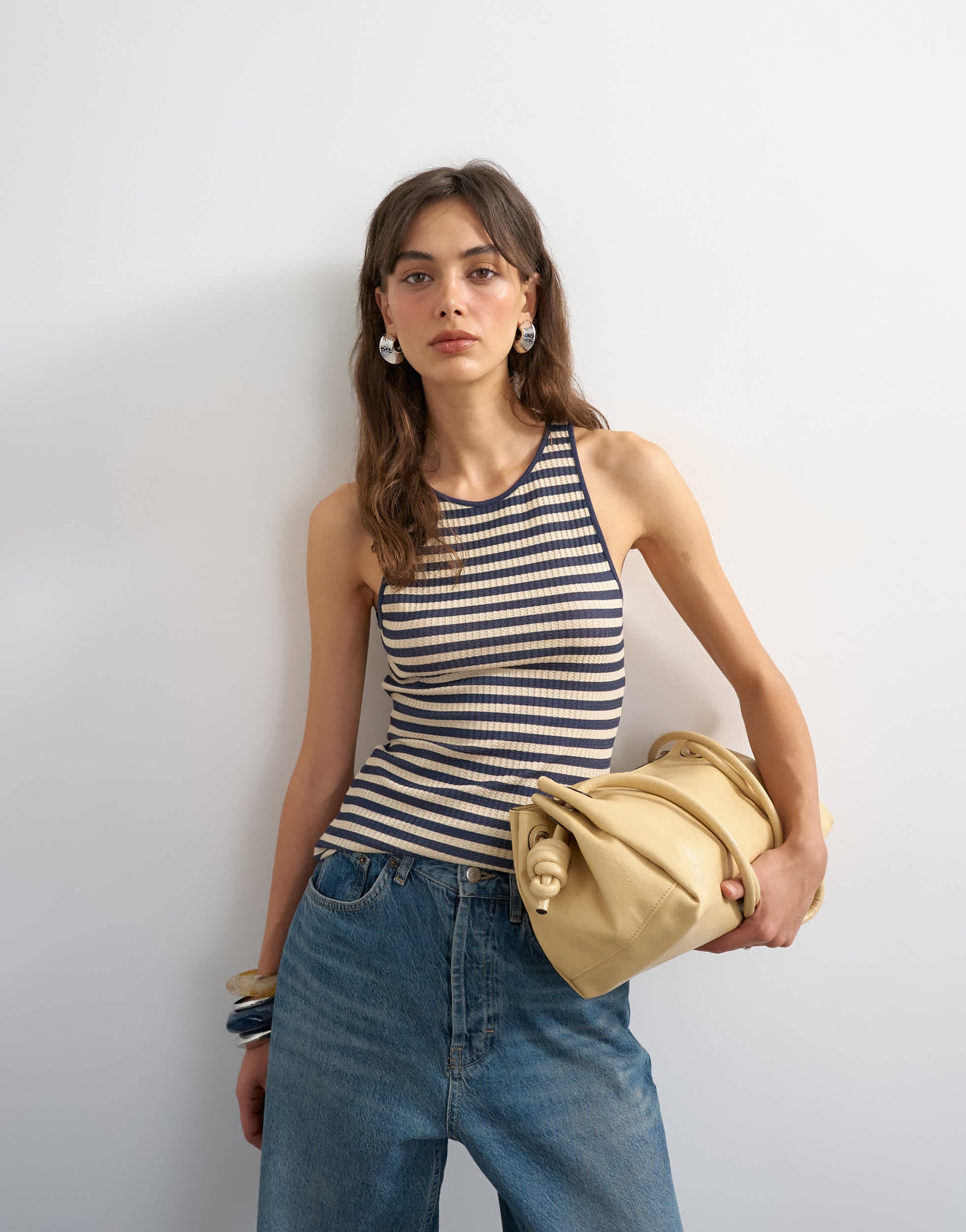 Topshop stripe waffle vest in navy