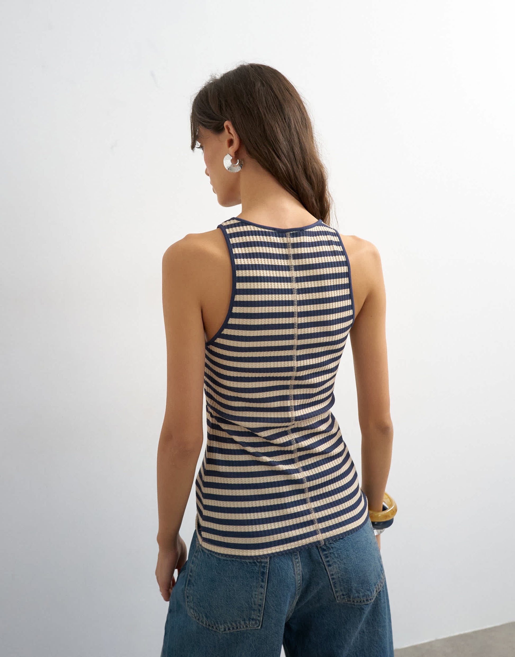 Topshop stripe waffle vest in navy