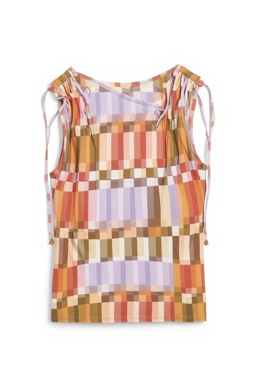 Topshop check ruched detail top in red
