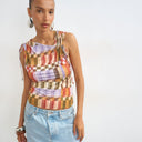 Topshop check ruched detail top in red
