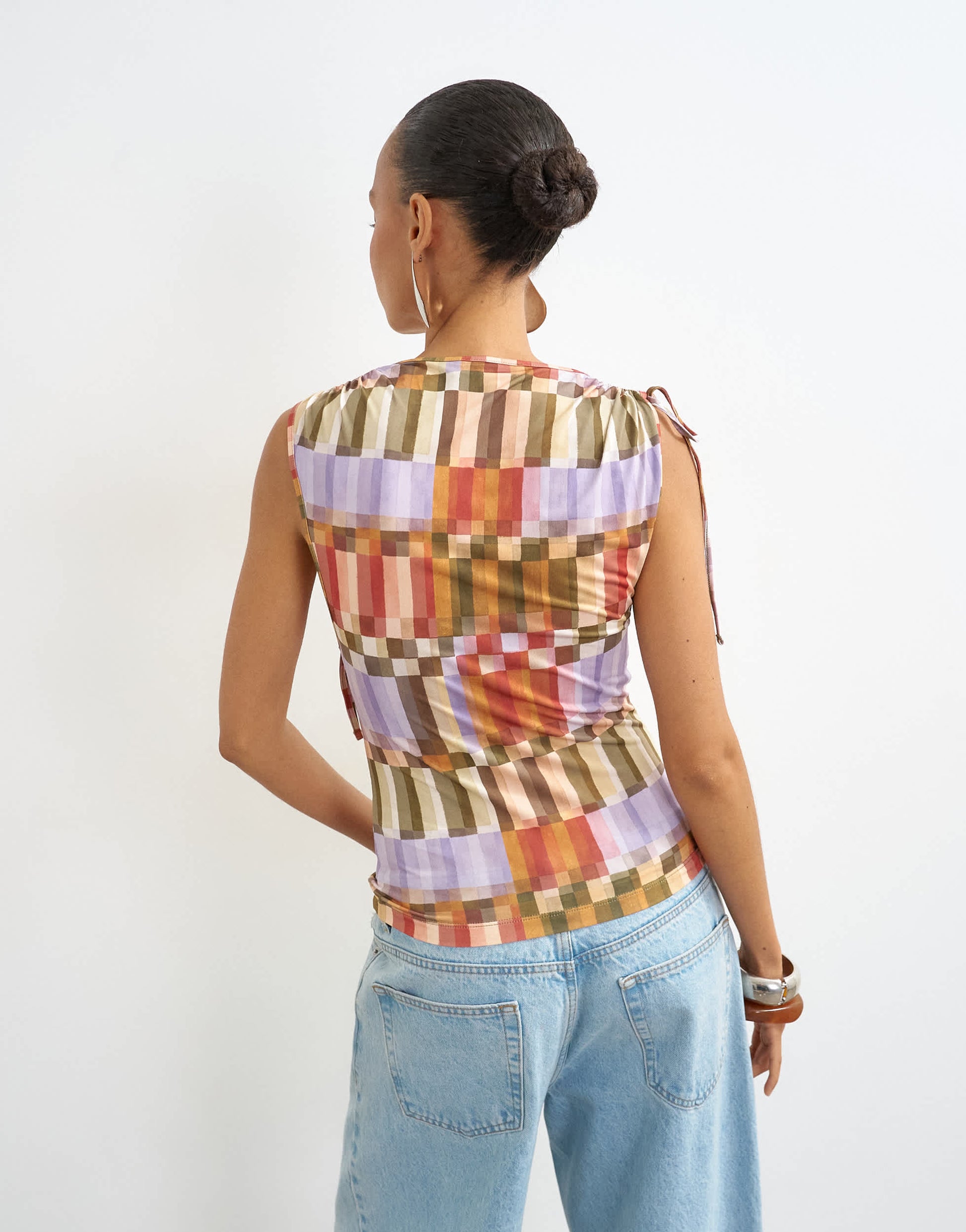 Topshop check ruched detail top in red