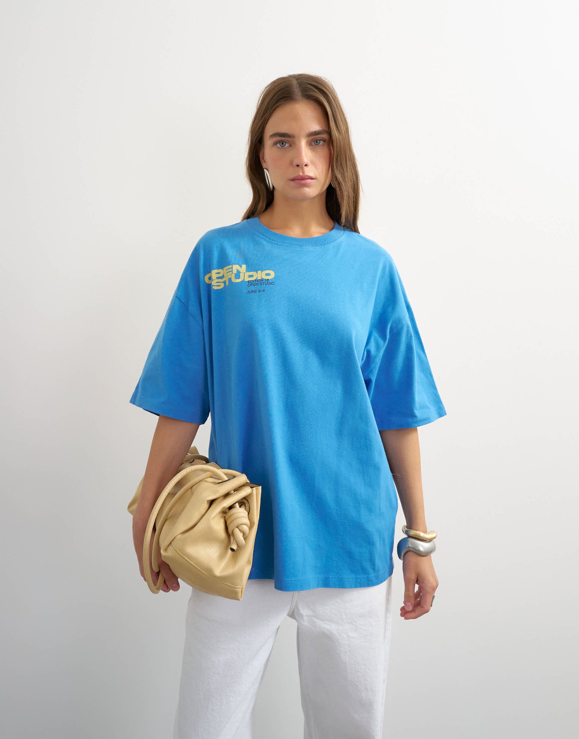 Topshop 'Open Studio' oversized graphic t-shirt in blue