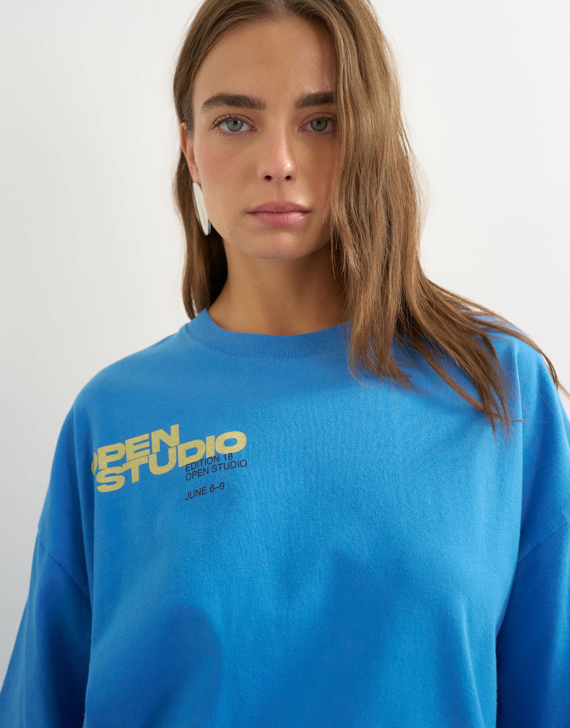 Topshop 'Open Studio' oversized graphic t-shirt in blue