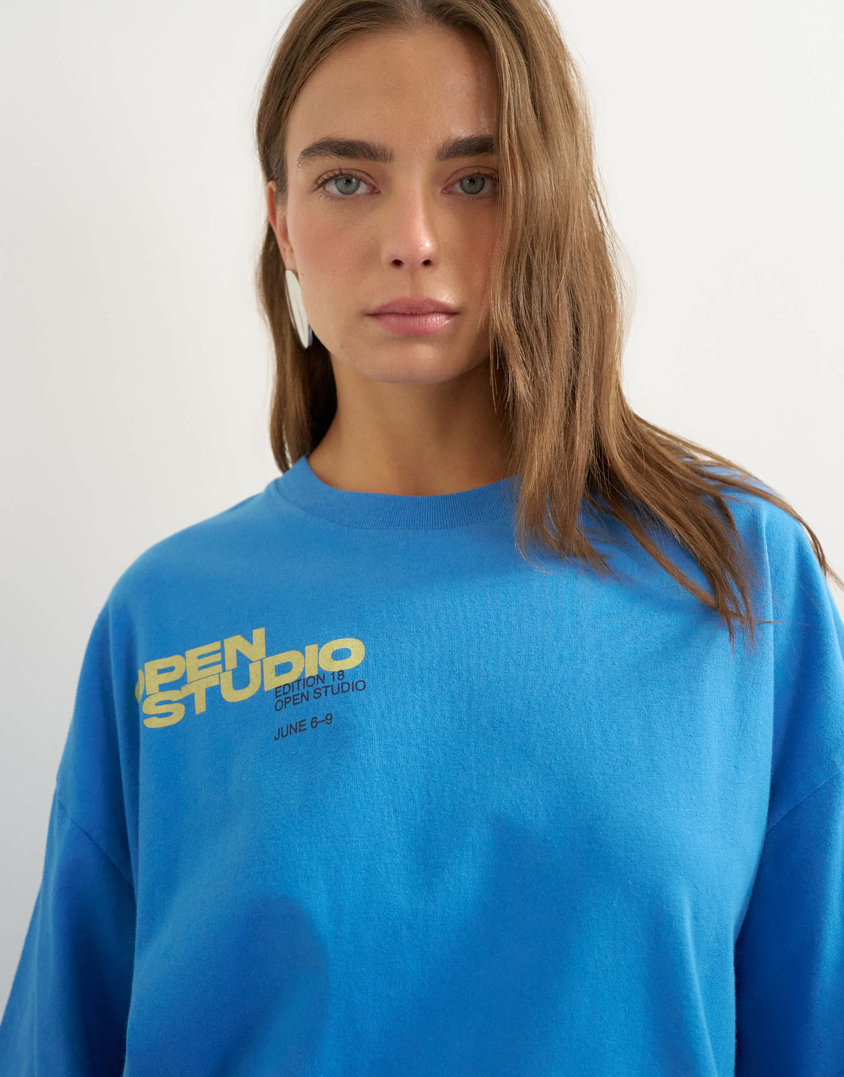 Topshop 'Open Studio' oversized graphic t-shirt in blue
