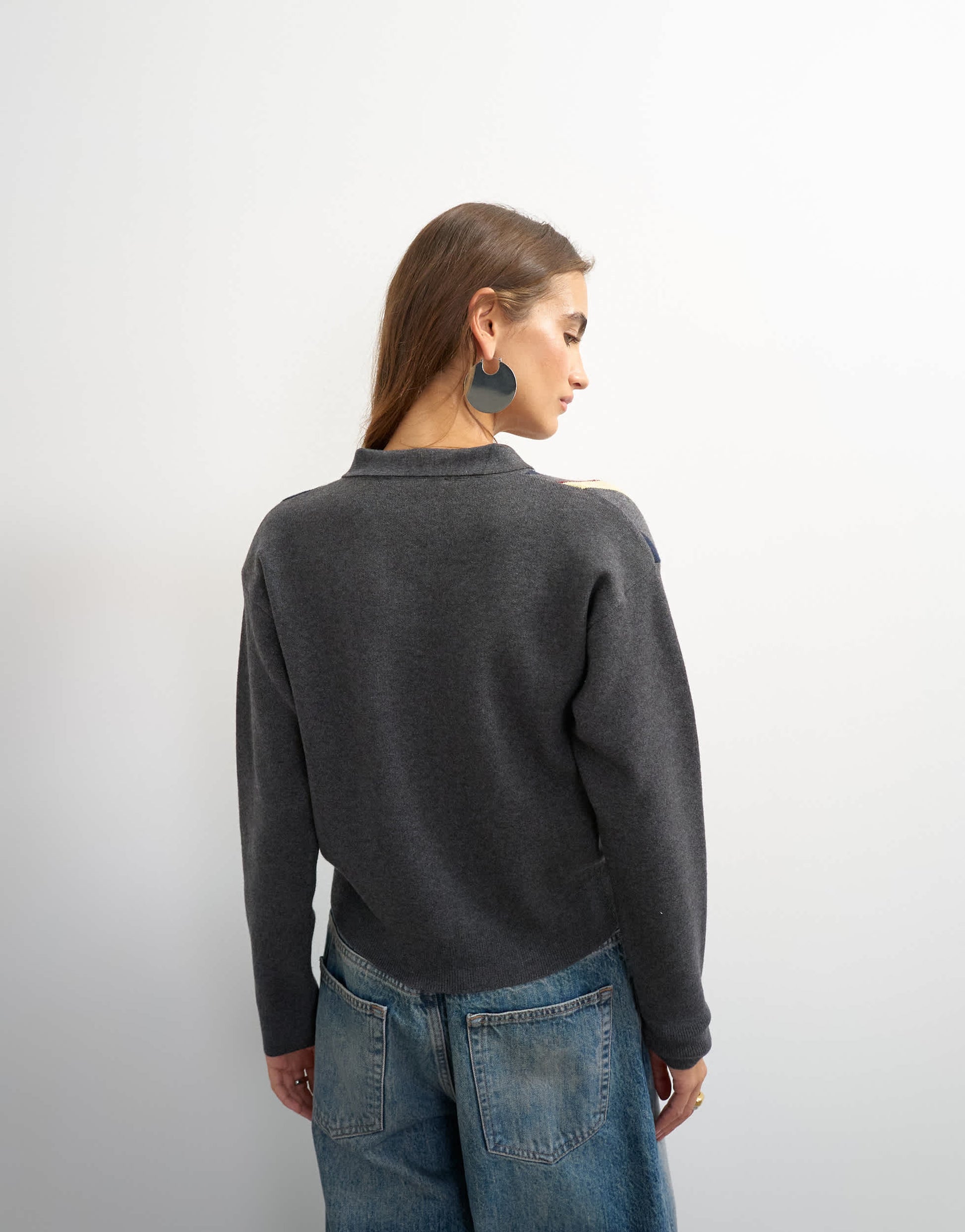 Topshop knitted asymmetric stripe jacket in grey multi
