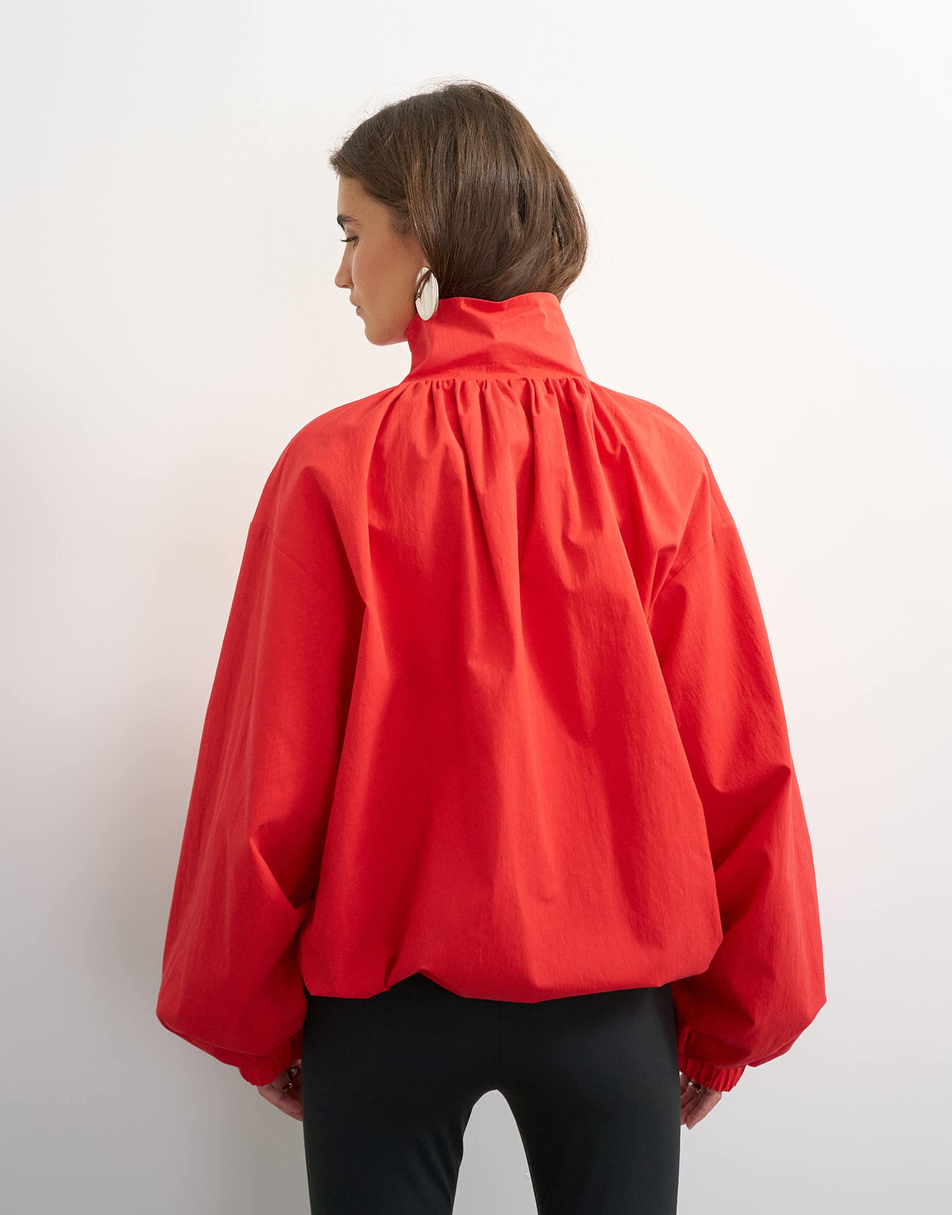 Topshop pleated funnel neck anorak in red