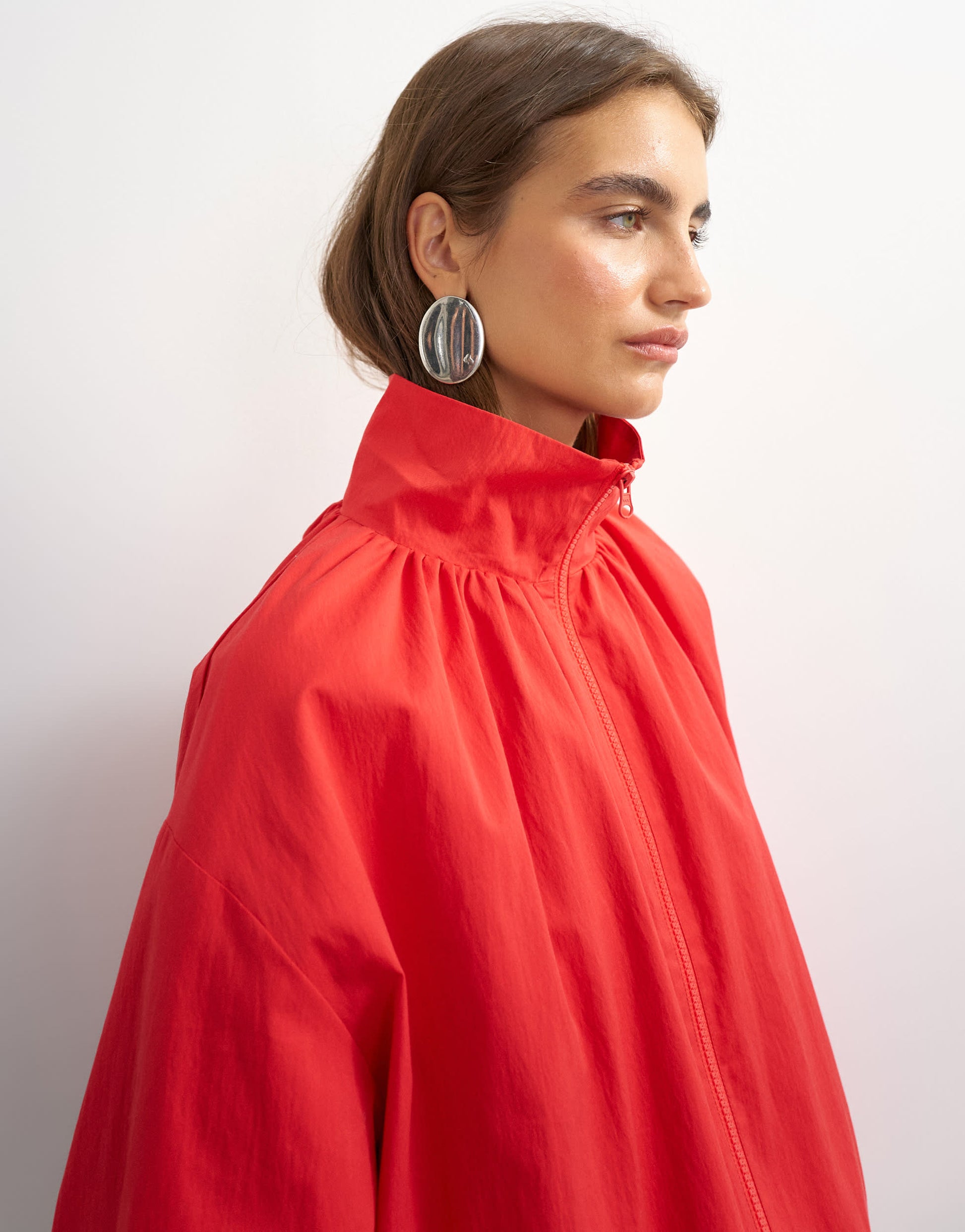 Topshop pleated funnel neck anorak in red